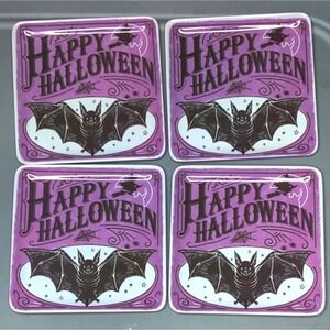 Happy Halloween Bat Purple Melamine Appetizer Plates Set of 4 Gothic Decor 6in‎